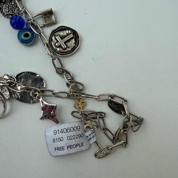 Free People Bohemian Multi-Charm Layered Necklace Silver Tone NWT - Picture 3 of 4